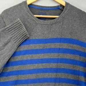 Gap Knit Sweater Crewneck Blue Stripe Gray Pullover Heavyweight L Nautical Prep